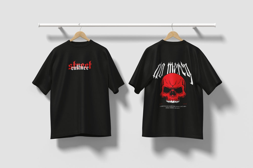 No Mercy — Red Skull Street Tee Front&Back - BlankNine